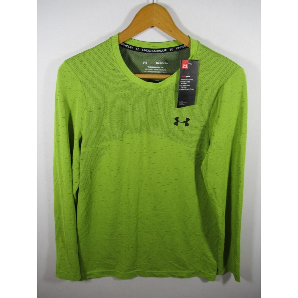 NEW Under Armour Seamless Tee Men Small Green Long Sleeve T Shirt Heatgear